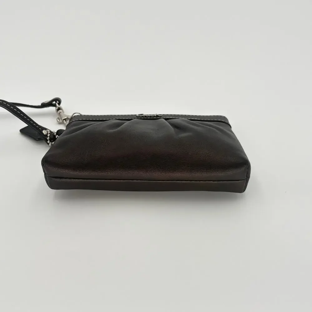 Coach Ashley Black Leather Pleated Zipper Wristlet Pouch F46302